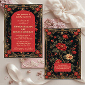 Classic Christmas Red Chinoiserie Floral Wedding  Kaart