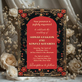 Classic Christmas Red Chinoiserie Floral Wedding  Kaart