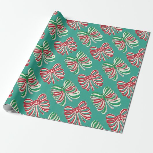 Classic Christmas Red, Green Candy Ribbon  Cadeaupapier (Uitgerold)