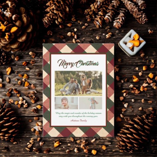 Classic Christmas Red Green Plaid 3 Photo  Feestdagenkaart