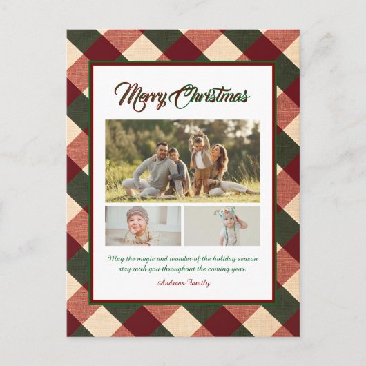 Classic Christmas Red Green Plaid 3 Photo  Feestdagenkaart (Voorkant)