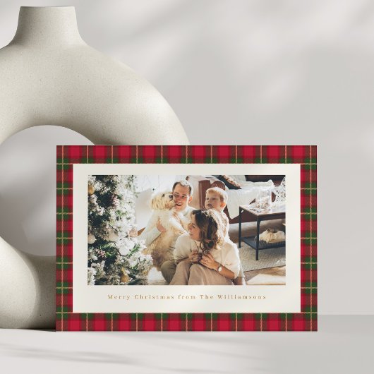Classic Christmas Red Green Plaid Horizontal Photo Feestdagenkaart