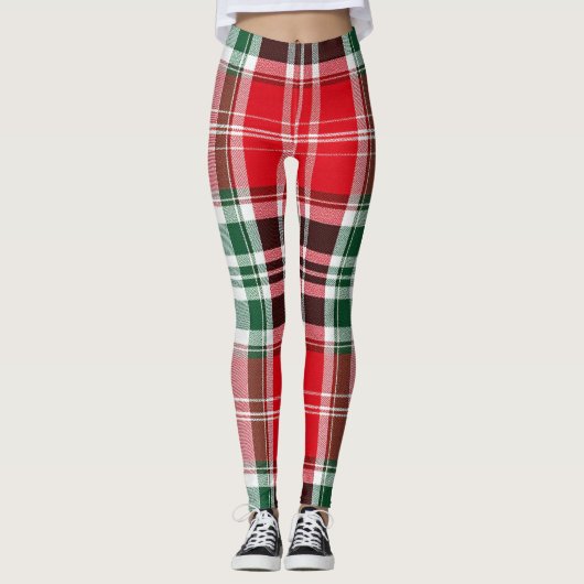 Classic Christmas Red Green Tartan Plaid Leggings (Voorkant)