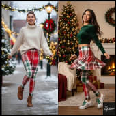 Classic Christmas Red Green Tartan Plaid Leggings