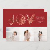 Classic Christmas Red JOY 3 Foto Feestdagenkaart (Voorkant / Achterkant)