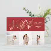 Classic Christmas Red JOY 3 Foto Feestdagenkaart (Staand voorkant)