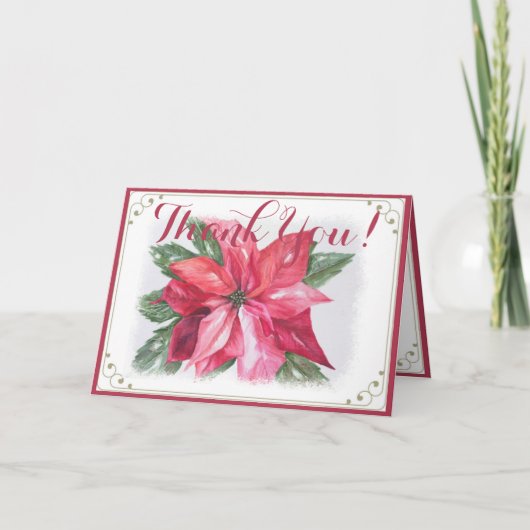 CLASSIC CHRISTMAS RED POINSETTIA FLOWER DANK U BEDANKKAART (Voorkant)