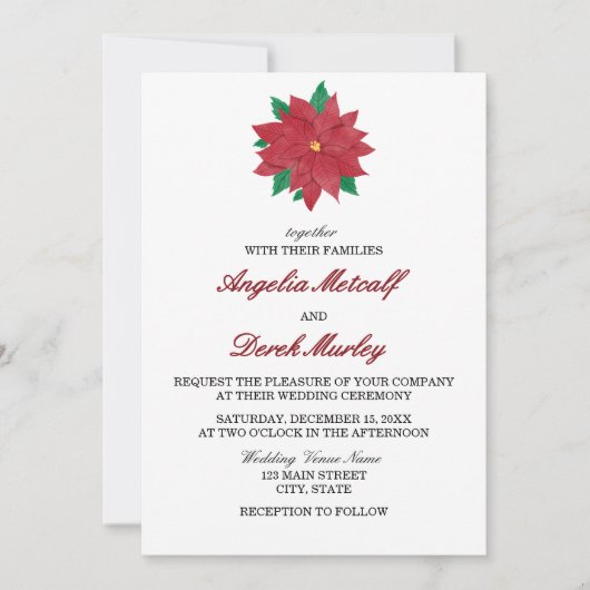 Classic Christmas Red Poinsettia Winter Wedding Kaart (Voorkant)