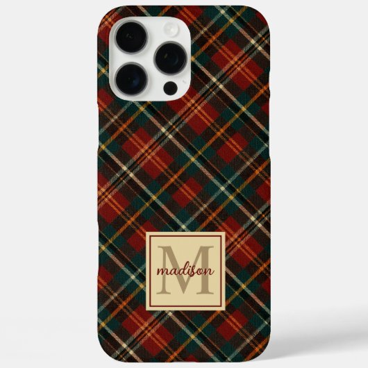 Classic Christmas Red Tartan Plaid Monogram Naam Case-Mate iPhone Case (Achterkant)