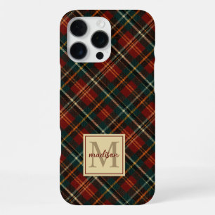 Classic Christmas Red Tartan Plaid Monogram Naam iPhone 16 Pro Max Hoesje