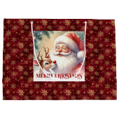 Classic Christmas Santa Claus Rudolph Gift Bag Groot Cadeauzakje (Achterkant)