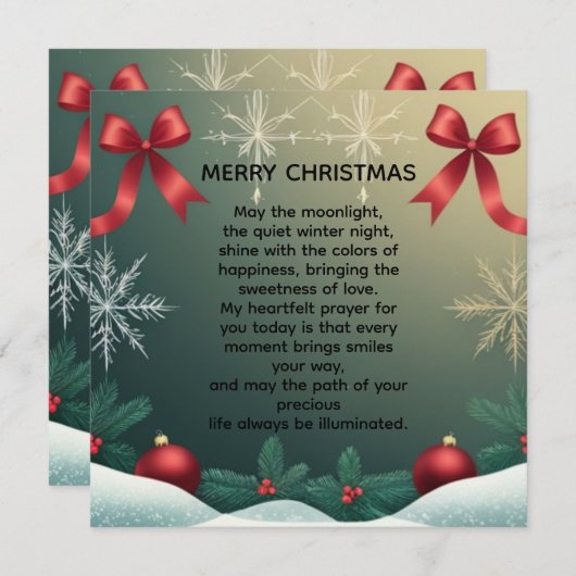 Classic Christmas Snowflake Border with Red Bows Aankondiging (Voorkant / Achterkant)