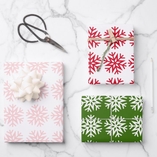 Classic Christmas Snowflakes, Red Green White Pink Inpakpapier Vel (Voorkant)