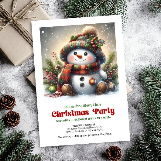 Classic Christmas snowman invite kids party DNL Kaart