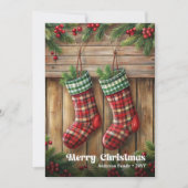 Classic Christmas stocking rustic holly berries Feestdagenkaart (Voorkant)