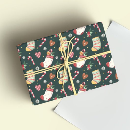 Classic Christmas Stockings Wrapping Paper Cadeaupapier