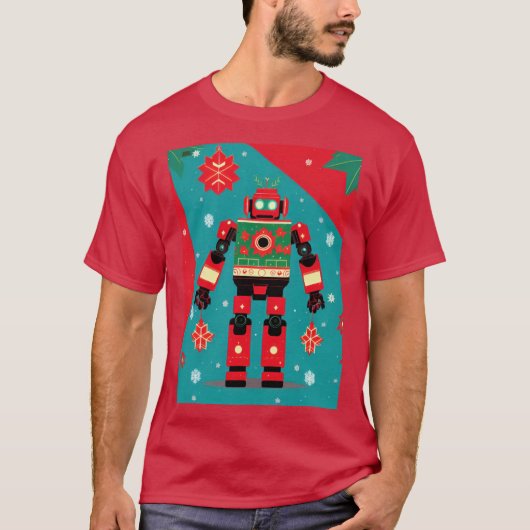 Classic Christmas Sweater Pattern Robot T-shirt (Voorkant)