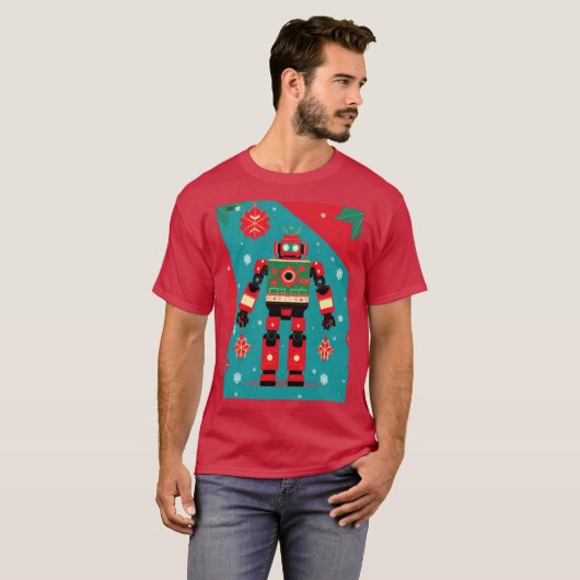 Classic Christmas Sweater Pattern Robot T-shirt (Voorkant volledig)