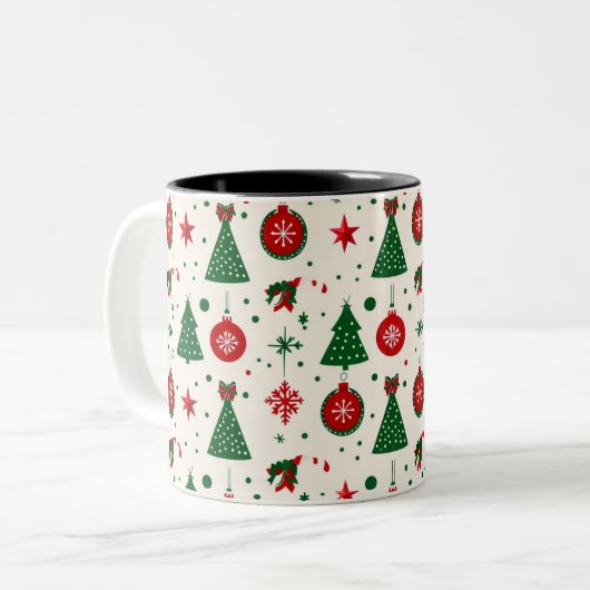 Classic Christmas Tree & Ornament Pattern Mug Tweekleurige Koffiemok (Voorkant links)