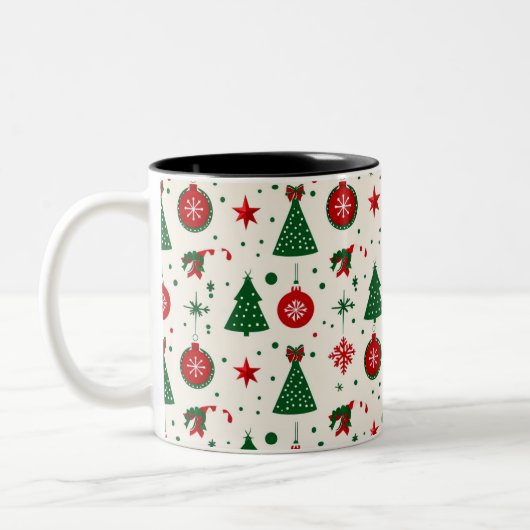 Classic Christmas Tree & Ornament Pattern Mug Tweekleurige Koffiemok (Links)