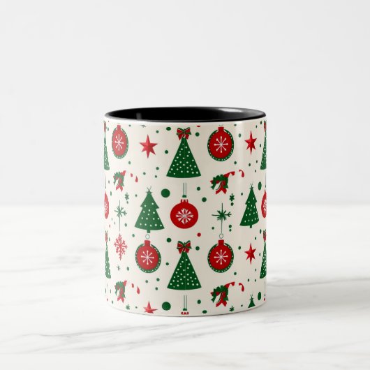 Classic Christmas Tree & Ornament Pattern Mug Tweekleurige Koffiemok (Center)