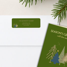 Classic Christmas Tree Seasons Greetings Gold Foil Etiket