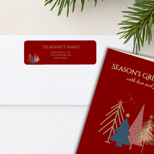 Classic Christmas Tree Seasons Greetings Gold Foil Etiket
