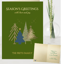 Classic Christmas Tree Seasons Greetings Gold Folie Wenskaart