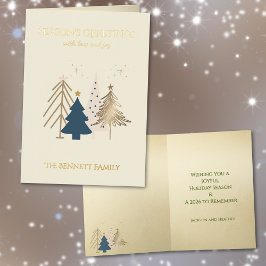 Classic Christmas Tree Seasons Greetings Gold Folie Wenskaart