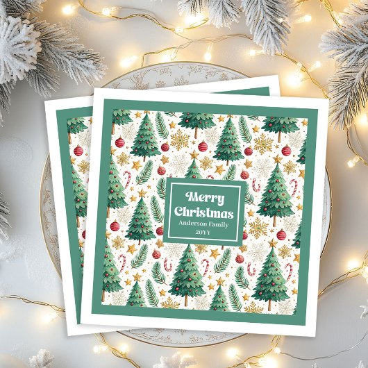 Classic Christmas Trees Candy Cane Party Napkins Servet