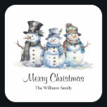 Classic Christmas Waterverf Sneeuwman Vierkante Sticker<br><div class="desc">Verhoog uw kerstviering met onze feestelijke sneeuwpop familie sticker, versierd met de hartverwarmende boodschap van 'Vrolijk kerstfeest.' Deze sticker is zorgvuldig ontworpen om een vleugje feestelijke charme toe te voegen aan uw vakantiedecoraties, waardoor het de perfecte metgezel is voor uw kerstvoorbereidingen. Pas het aan met jouw naam voor een persoonlijk...</div>
