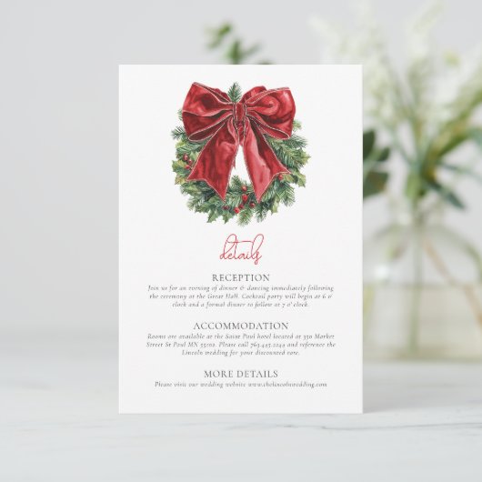 Classic Christmas Wedding Details Informatiekaartje (Staand voorkant)