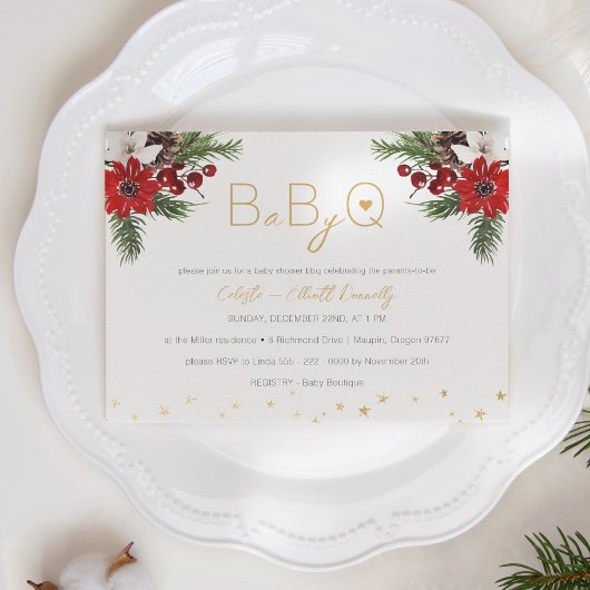 Classic Christmas White Baby-Q BBQ Baby shower Kaart