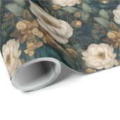 Classic Christmas Winter Green and White Floral Cadeaupapier (Rol Hoek)
