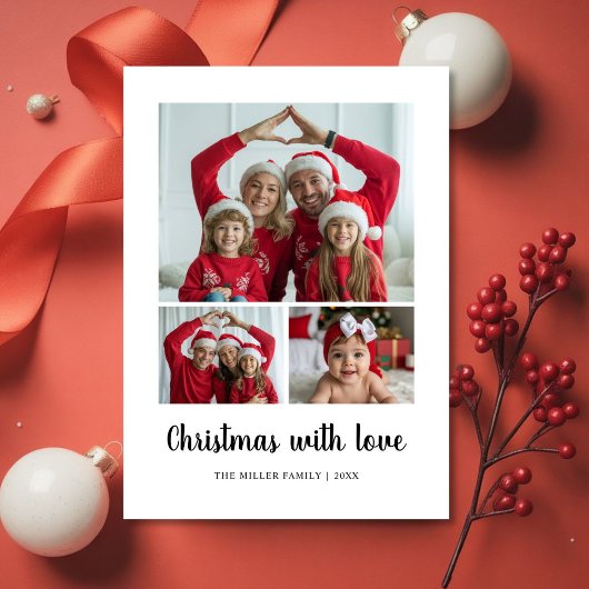 Classic Christmas With Love Family Holiday Card Feestdagenkaart