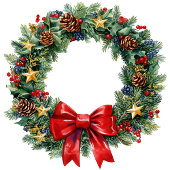 Classic Christmas wreath bag with berries and pine Medium Cadeauzakje