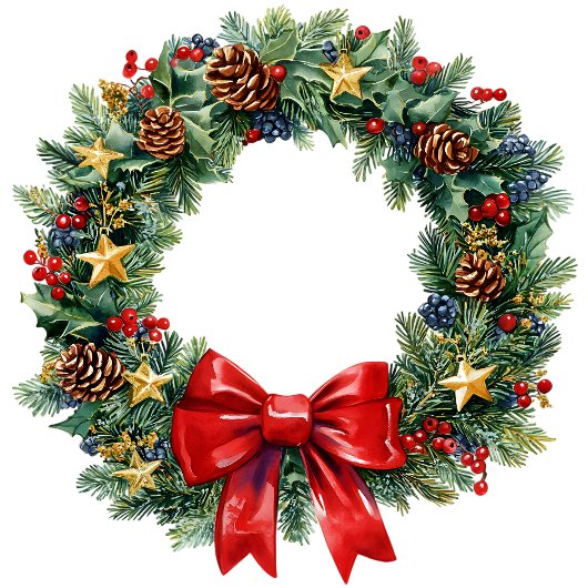 Classic Christmas wreath bag with berries and pine Medium Cadeauzakje