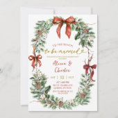 Classic Christmas Wreath Engagement Party Kaart (Voorkant)