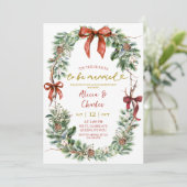 Classic Christmas Wreath Engagement Party Kaart (Staand voorkant)