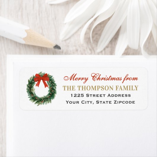 Classic Christmas Wreath Family Return Address Etiket (Insitu)