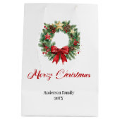Classic Christmas wreath gift bag custom lettering Medium Cadeauzakje (Achterkant)