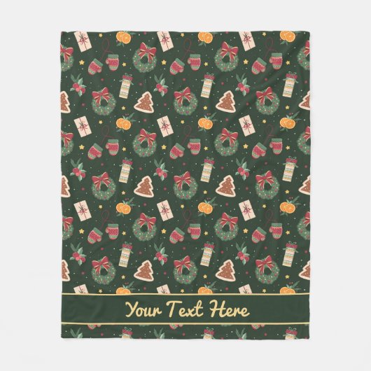 Classic Christmas Wreath & Mittens Fleece Blanket (Voorkant)