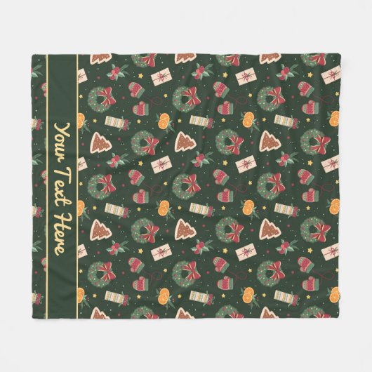 Classic Christmas Wreath & Mittens Fleece Blanket (Voorkant (Horizontaal))