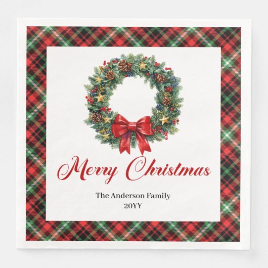 Classic Christmas Wreath Napkin with Custom Name Servet (Voorkant)