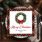 Classic Christmas Wreath Napkin with Custom Name Servet