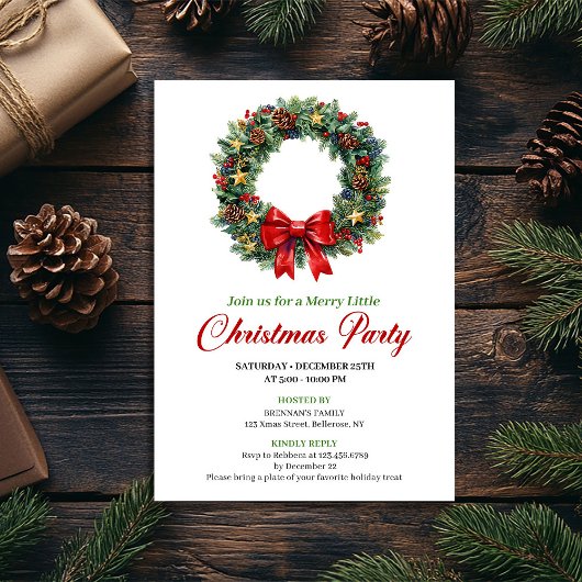 Classic Christmas Wreath Party Editable Invite Kaart