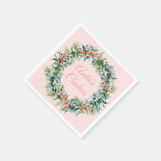 Classic Christmas Wreath Pink Holiday Napkins Servet (Hoek)