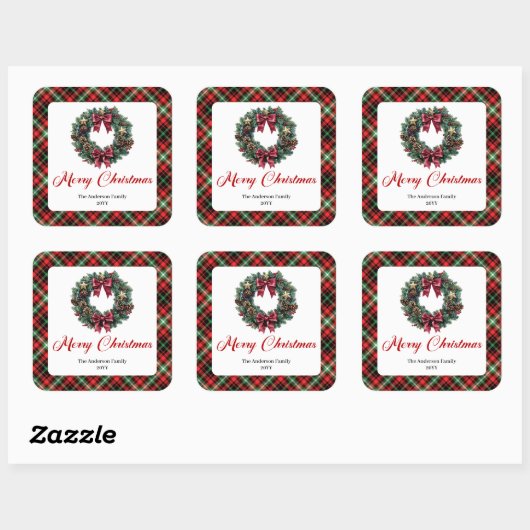 Classic Christmas Wreath Red Green Pattern Sticker (Vel)