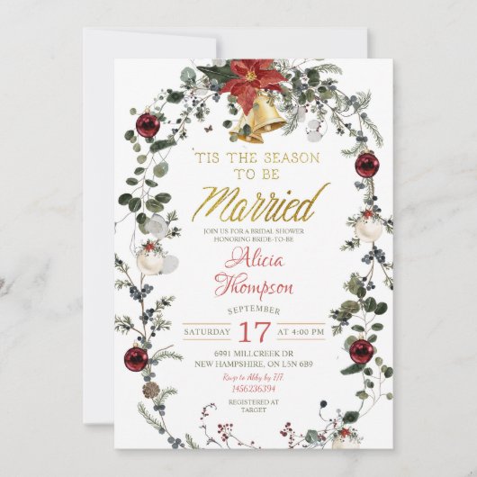 Classic Christmas Wreath Theme Bridal Shower Kaart (Voorkant)