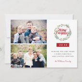 Classic Christmas Wreath Twee foto's Feestdagen Kaart (Voorkant)